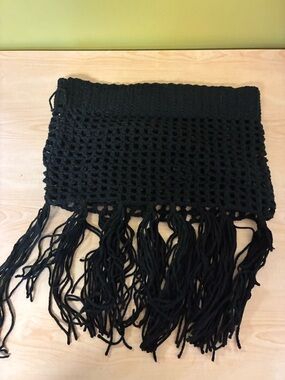 Black Crochet mesh fringe swimsuit cover up suit